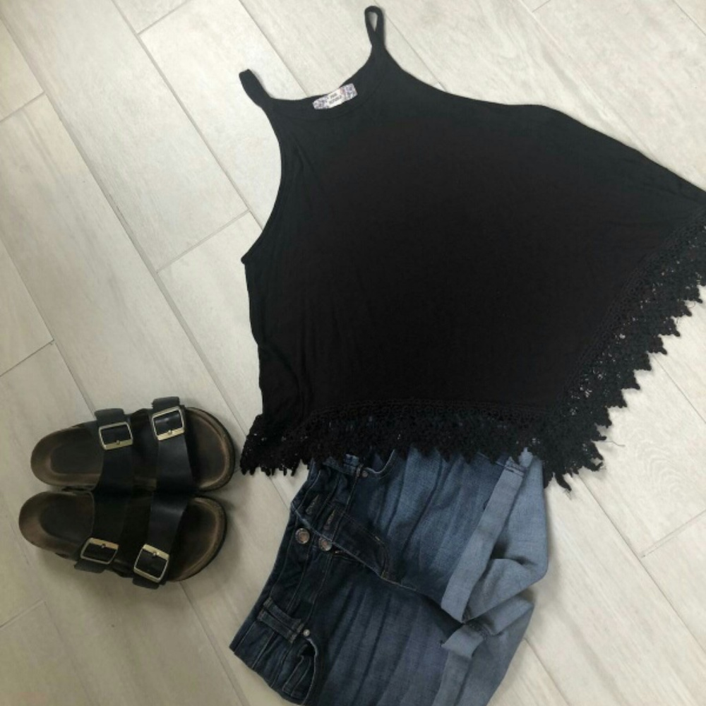 Pink Republic black ribbed high neck top